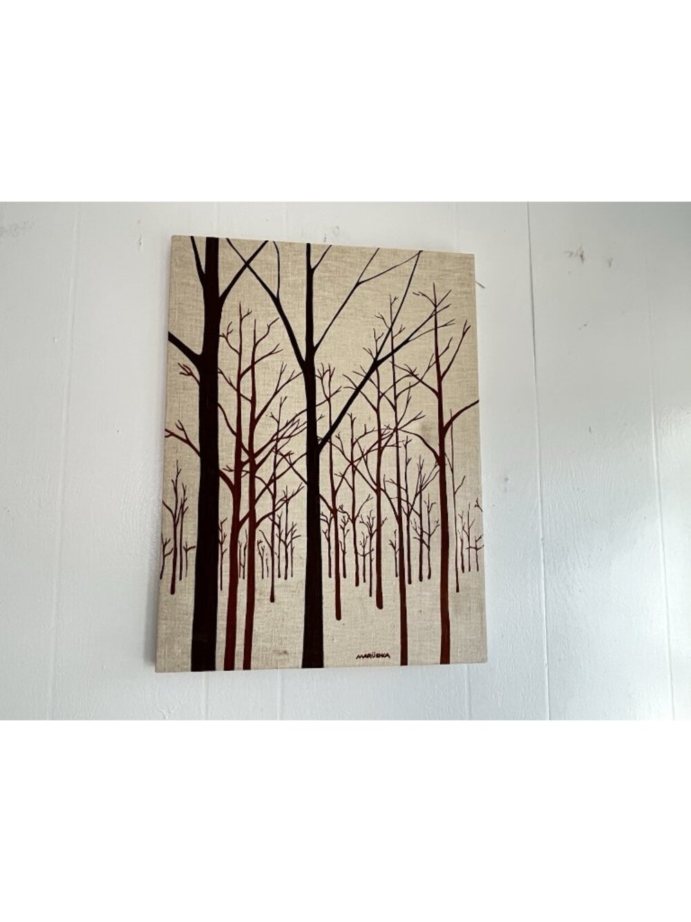 1970's Vintage MARUSHKA Trees Screen Print On Wood Frame 18”x24”